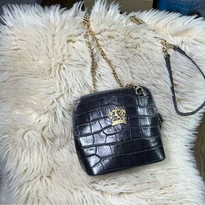 Peruzzi Firenze Black Croc Embossed Leather Crossbody Bag Gold Chain Italy